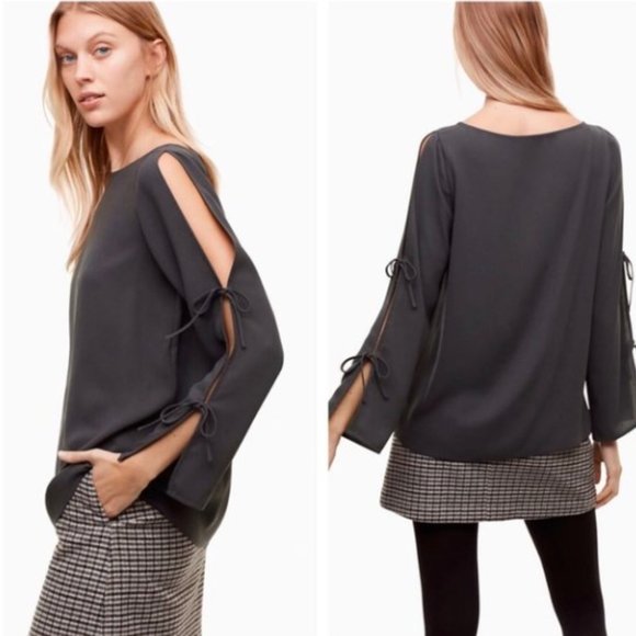 Wilfred Pozzi Maroon Coloured Open Tie Sleeve Blouse - Size S - Picture 2 of 12